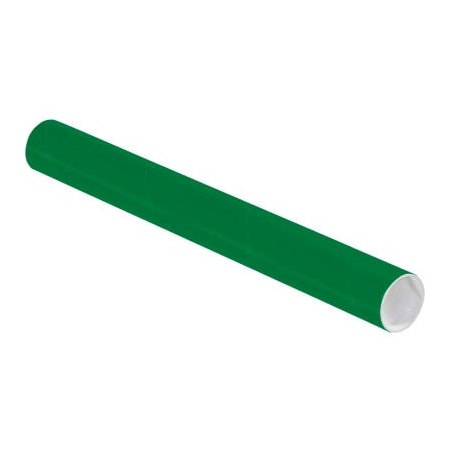 The Packaging Wholesalers Colored Mailing Tubes With Caps, 2" Dia. x 18"L, 0.06" Thick, Green, 50/Pack P2018GR